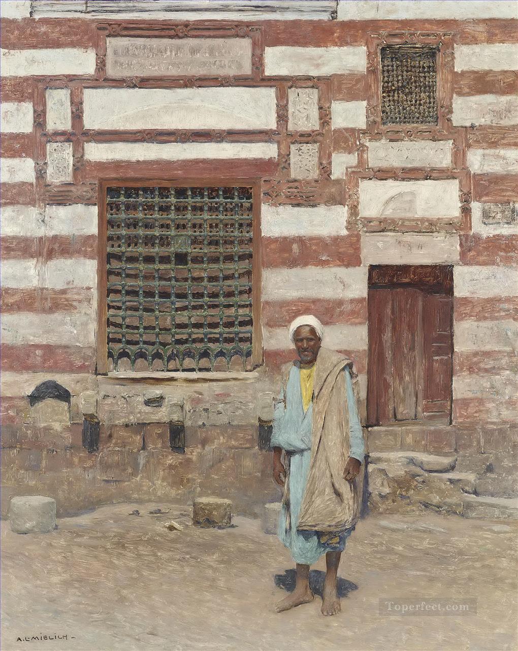 An Arab outside his house Alphons Leopold Mielich Orientalist scenes Oil Paintings